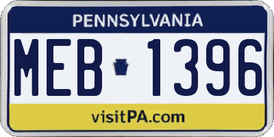 PA license plate MEB1396