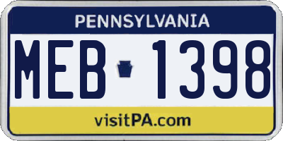 PA license plate MEB1398