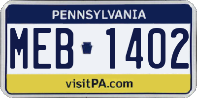 PA license plate MEB1402