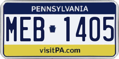 PA license plate MEB1405