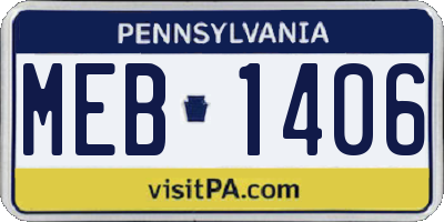 PA license plate MEB1406