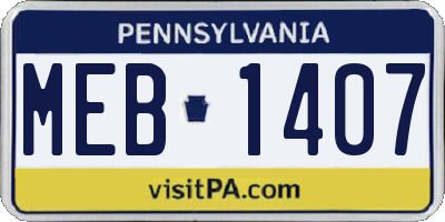 PA license plate MEB1407