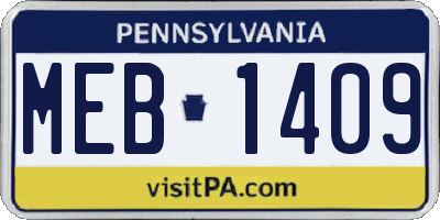 PA license plate MEB1409