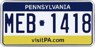 PA license plate MEB1418