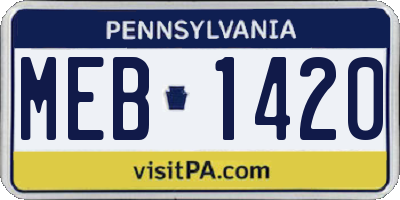 PA license plate MEB1420