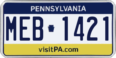 PA license plate MEB1421