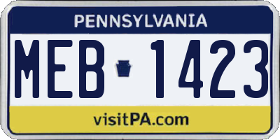 PA license plate MEB1423