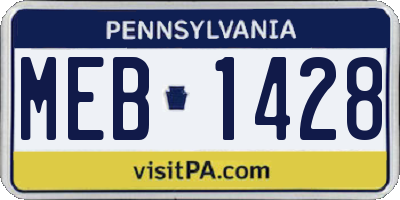 PA license plate MEB1428