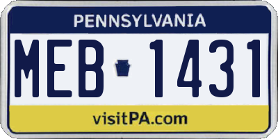PA license plate MEB1431