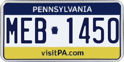 PA license plate MEB1450