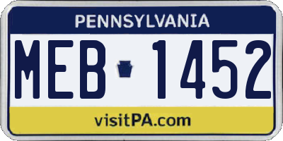 PA license plate MEB1452