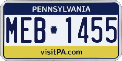 PA license plate MEB1455