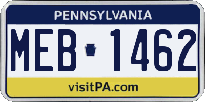 PA license plate MEB1462