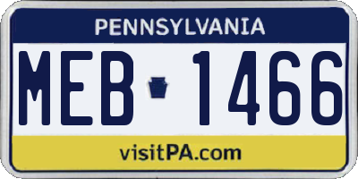 PA license plate MEB1466
