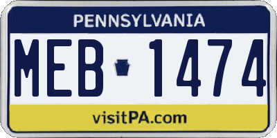 PA license plate MEB1474