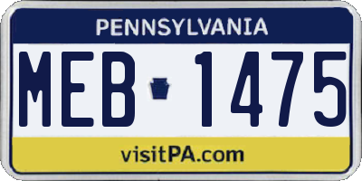 PA license plate MEB1475