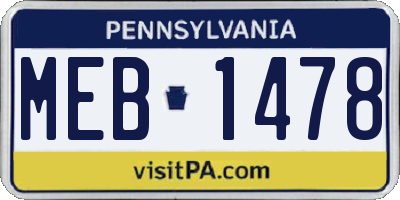 PA license plate MEB1478