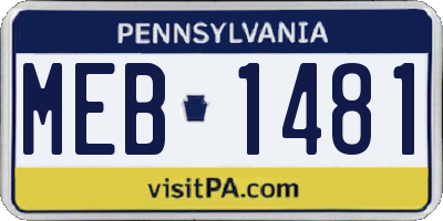 PA license plate MEB1481