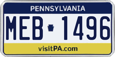 PA license plate MEB1496