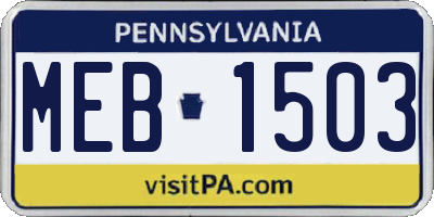 PA license plate MEB1503