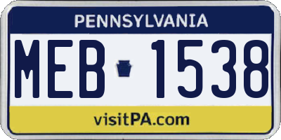 PA license plate MEB1538