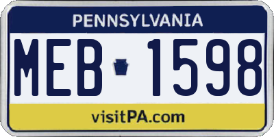 PA license plate MEB1598