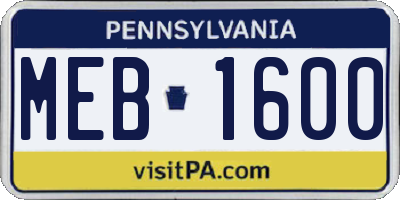 PA license plate MEB1600