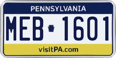 PA license plate MEB1601