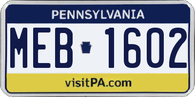 PA license plate MEB1602