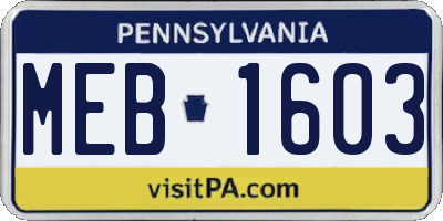 PA license plate MEB1603