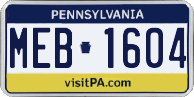 PA license plate MEB1604