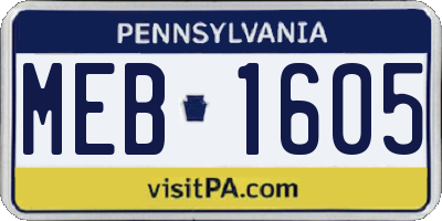 PA license plate MEB1605
