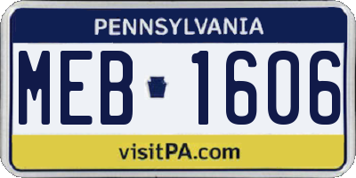PA license plate MEB1606