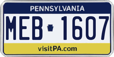 PA license plate MEB1607