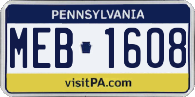 PA license plate MEB1608