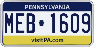 PA license plate MEB1609