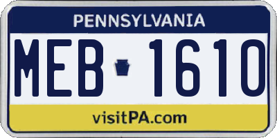 PA license plate MEB1610