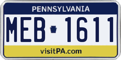 PA license plate MEB1611