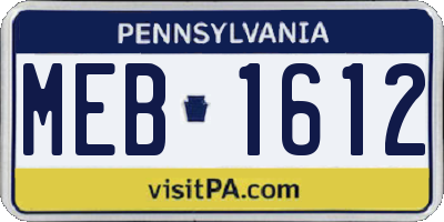 PA license plate MEB1612