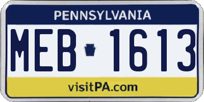 PA license plate MEB1613