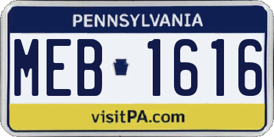 PA license plate MEB1616