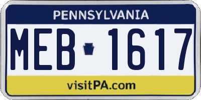 PA license plate MEB1617