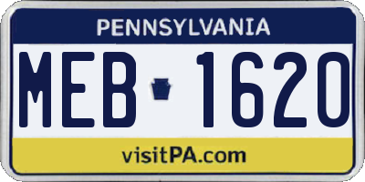 PA license plate MEB1620