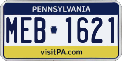 PA license plate MEB1621