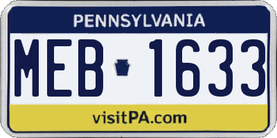 PA license plate MEB1633