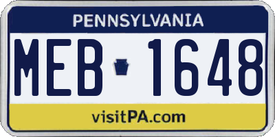 PA license plate MEB1648