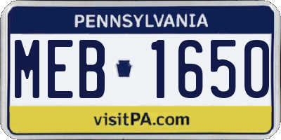 PA license plate MEB1650