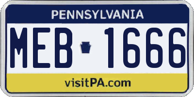 PA license plate MEB1666