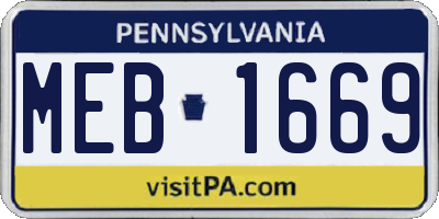 PA license plate MEB1669
