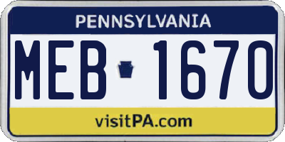 PA license plate MEB1670